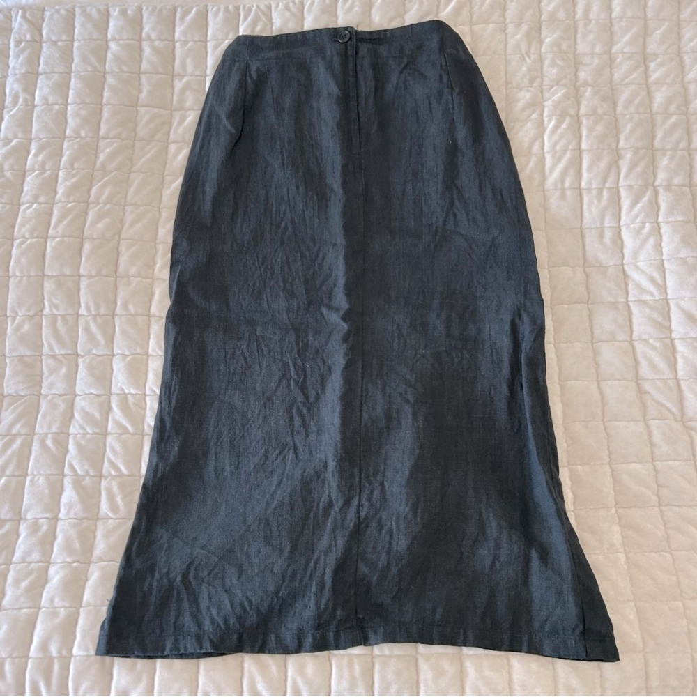 Ivan Grundahl Linen Skirt Navy Blue Midi A-Line Minimalist Scandinavian Size 38